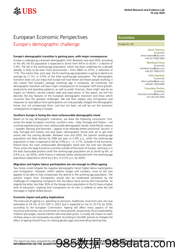 UBS Economics-European Economic Perspectives _Europes demographic challen...-109251765