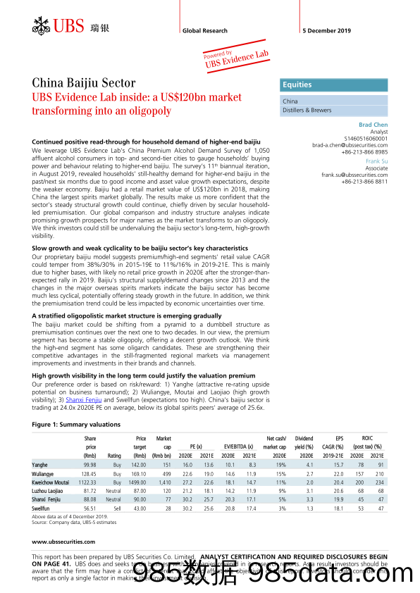 【酒市场研报】瑞银-中国-白酒行业-中国白酒业：一个1200亿美元的市场变成了寡头垄断-2019.12.5