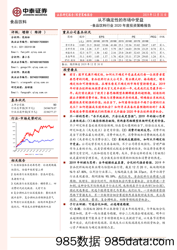 【酒市场研报】食品饮料行业2020年度投资策略报告：从不确定性的市场中受益-20191231-中泰证券