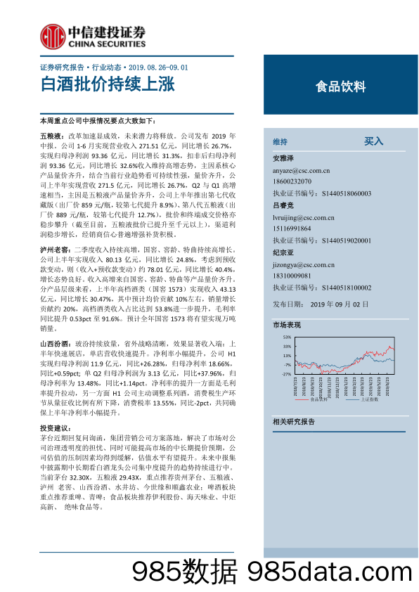 【酒市场研报】食品饮料行业：白酒批价持续上涨-20190902-中信建投插图