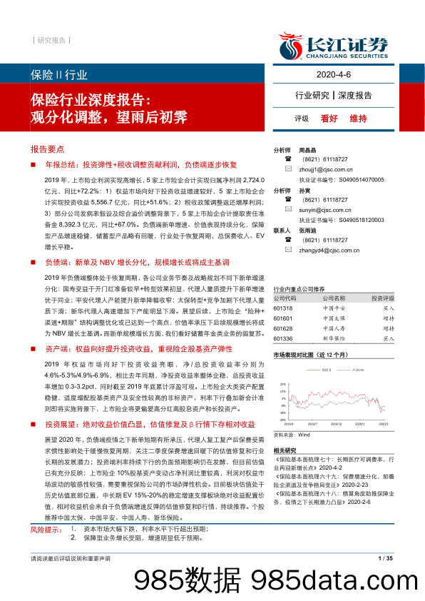 【金融银行债券-研报】保险行业深度报告：观分化调整，望雨后初霁-20200406-长江证券