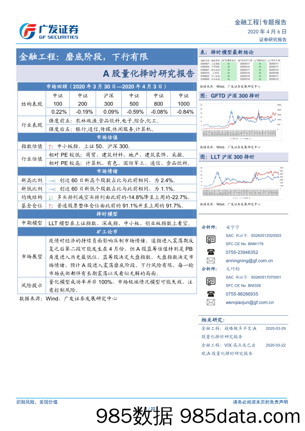 【金融银行债券-研报】金融工程：A股量化择时研究报告，磨底阶段，下行有限-20200406-广发证券