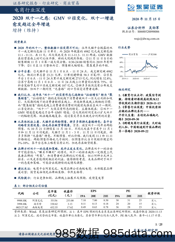 20201116-【双11战报】电商行业深度：2020双十一之惑，GMV口径变化，双十一增速愈发趋近全年增速-东吴证券-201115