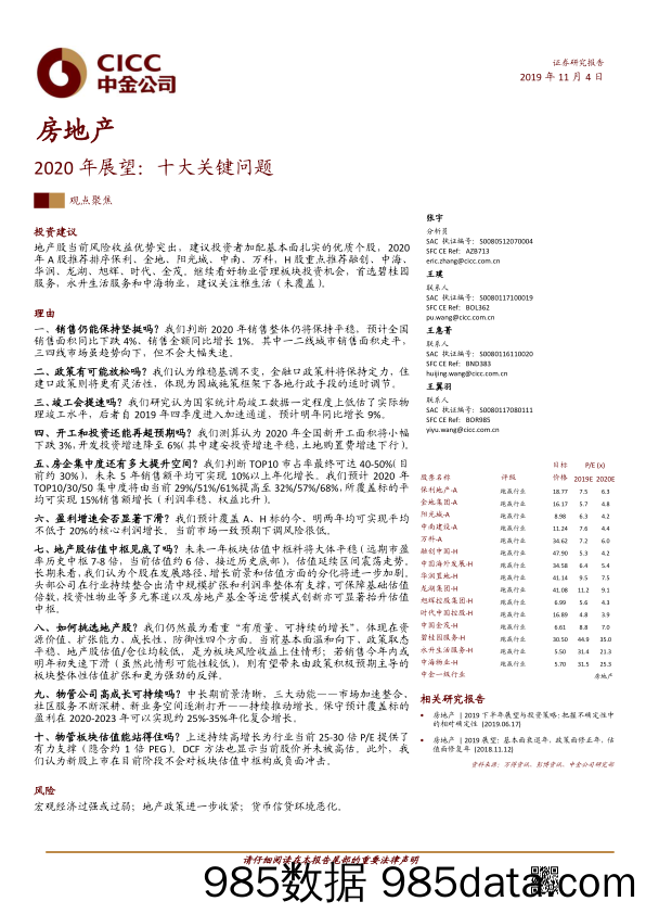 【地产最新研报】2020年房地产行业展望，十大关键问题-20191104-中金公司