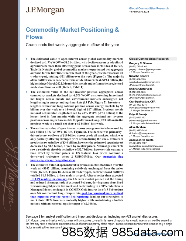 JPMorgan-Commodity Market Positioning  Flows Crude leads first weekl...-106590881