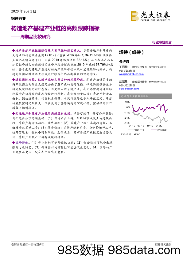 【地产最新研报】钢铁行业周期品比较研究：构造地产基建产业链的高频跟踪指标-20200901-光大证券