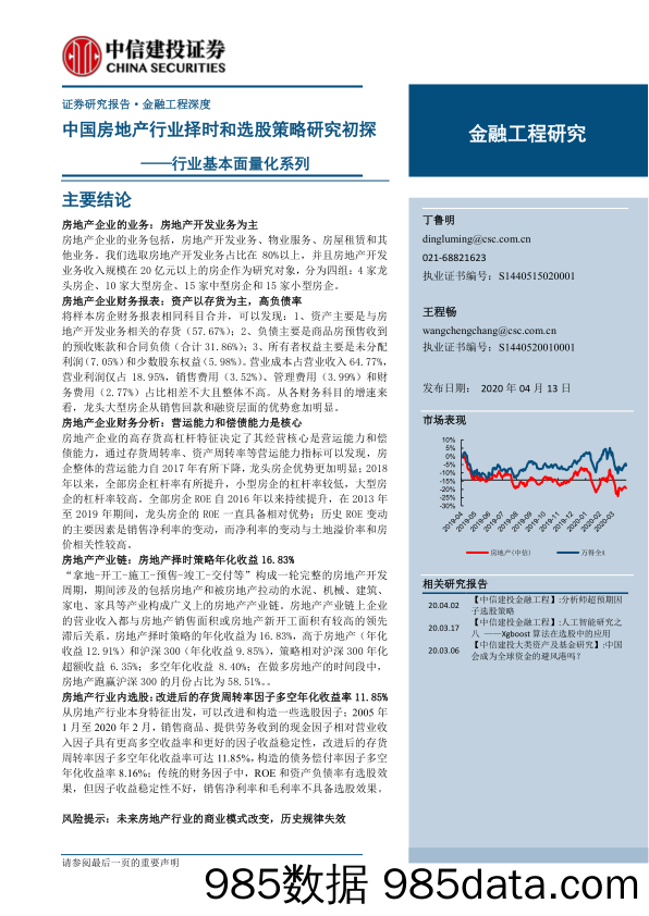 【地产最新研报】行业基本面量化系列：中国房地产行业择时和选股策略研究初探-20200413-中信建投