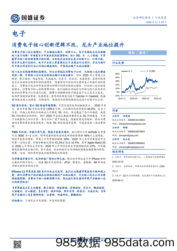 【消费洞察】电子行业：消费电子核心创新逻辑不改，龙头产业地位提升-20201102-国盛证券