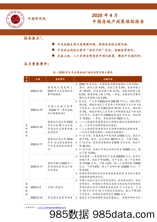 20200601-【地产】2020年4月中国房地产政策跟踪报告-中指-202004