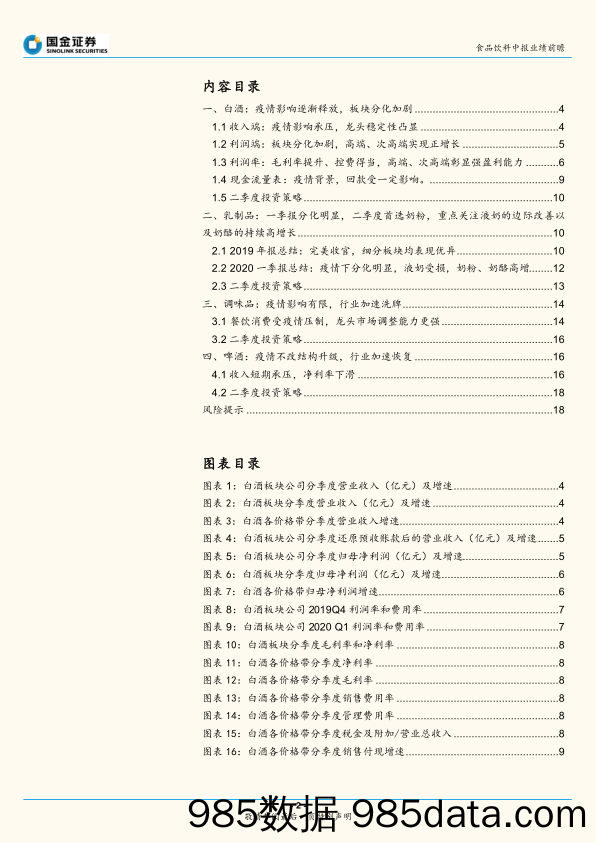 【食品饮料】食品饮料行业2019年报及2020Q1季报总结：短期业绩风险逐步释放，需求稳步回升，做时间的朋友-20200511-国金证券插图1