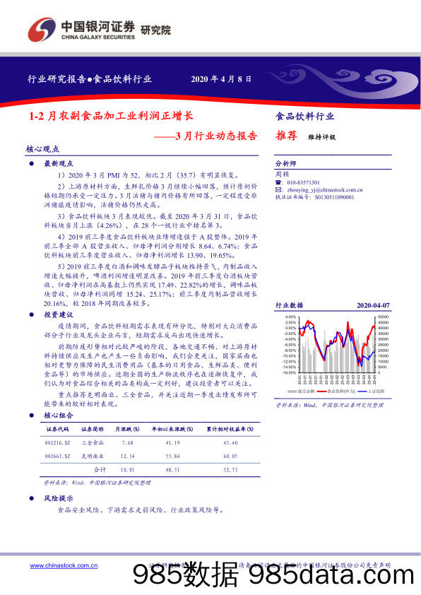 【食品饮料】食品饮料行业3月行业动态报告：1~2月农副食品加工业利润正增长-20200408-银河证券