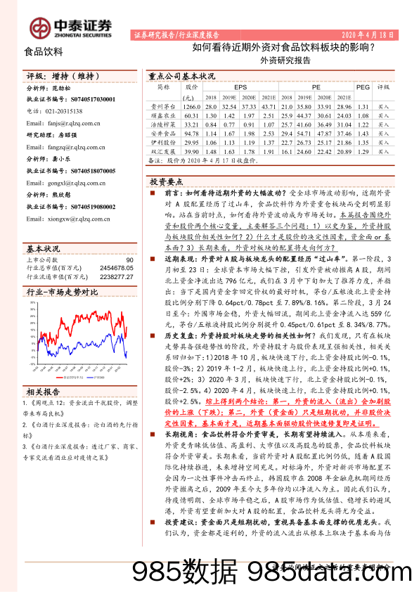 【食品饮料】食品饮料行业外资研究报告：如何看待近期外资对食品饮料板块的影响？-20200418-中泰证券