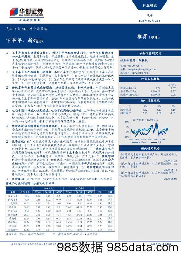 【汽车研报】汽车行业2020年中期策略：下半年，新起点-20200622-华创证券