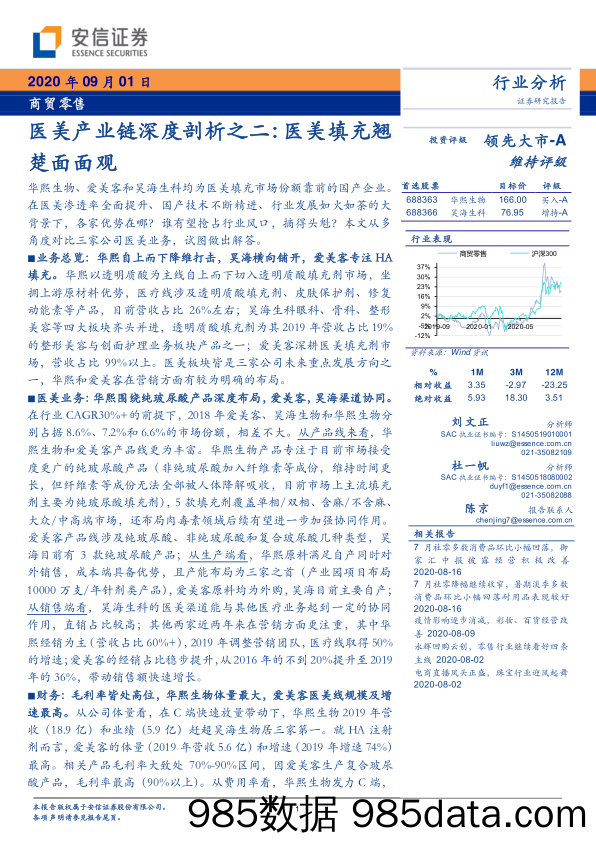 【零售市场研报】商贸零售行业：医美产业链深度剖析之二，医美填充翘楚面面观-20200901-安信证券