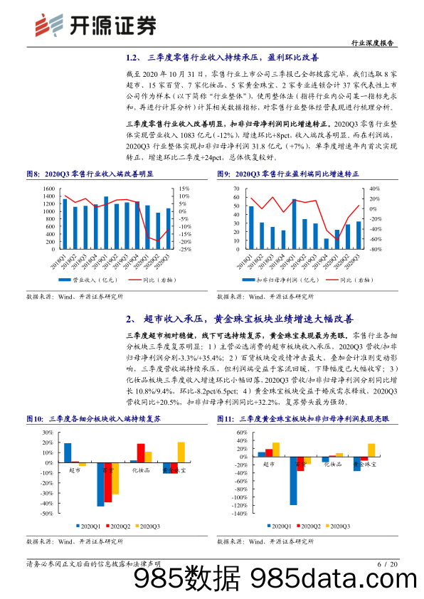 【零售市场研报】零售行业2020年三季报综述：超市收入承压，化妆品和黄金珠宝复苏强劲-20201102-开源证券插图5