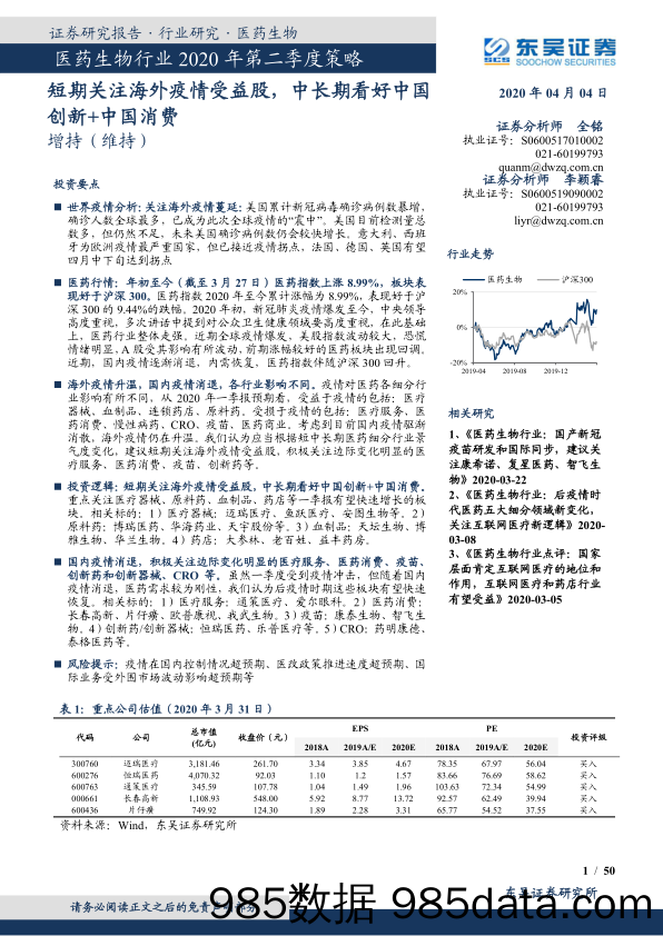 【医疗美容生物-研报】医药生物行业2020年第二季度策略：短期关注海外疫情受益股，中长期看好中国创新+中国消费-20200404-东吴证券插图