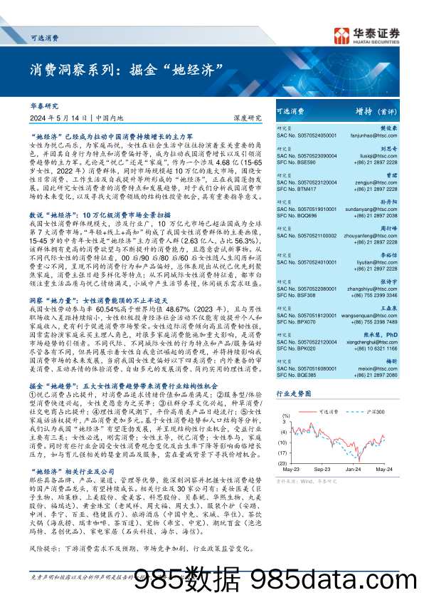 【消费洞察分析报告】消费洞察系列：掘金“她经济”-华泰证券-2024.5.14