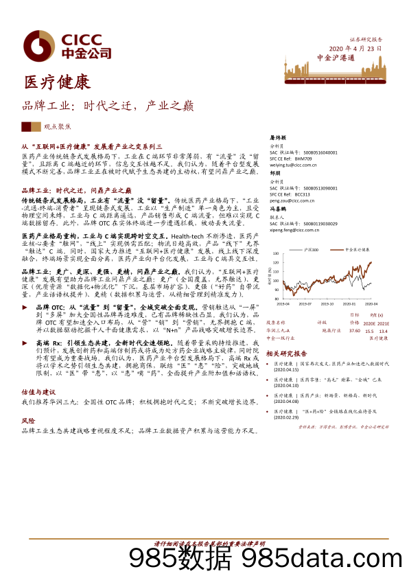 【品牌研报】2020医疗健康行业：品牌工业，时代之迁，产业之巅-20200423-中金公司