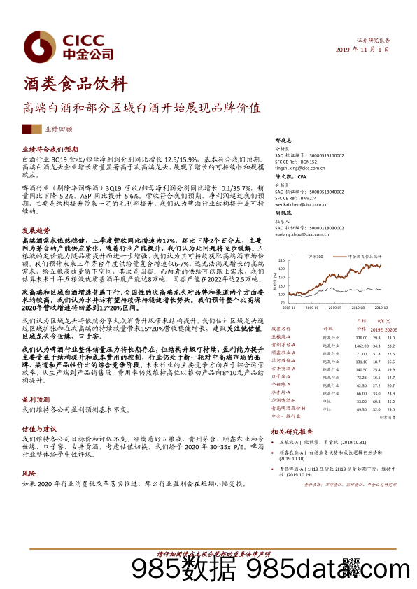 【品牌研报】酒类食品饮料行业：高端白酒和部分区域白酒开始展现品牌价值-20191101-中金公司