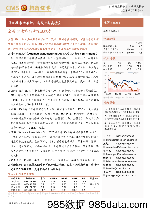 金属3D打印行业深度报告：传统技术的革新，高成长与高壁垒-20230728-招商证券