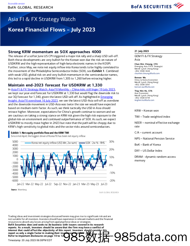 BofA Global Research-Asia FI  FX Strategy Watch Korea Financial Flows – July 20