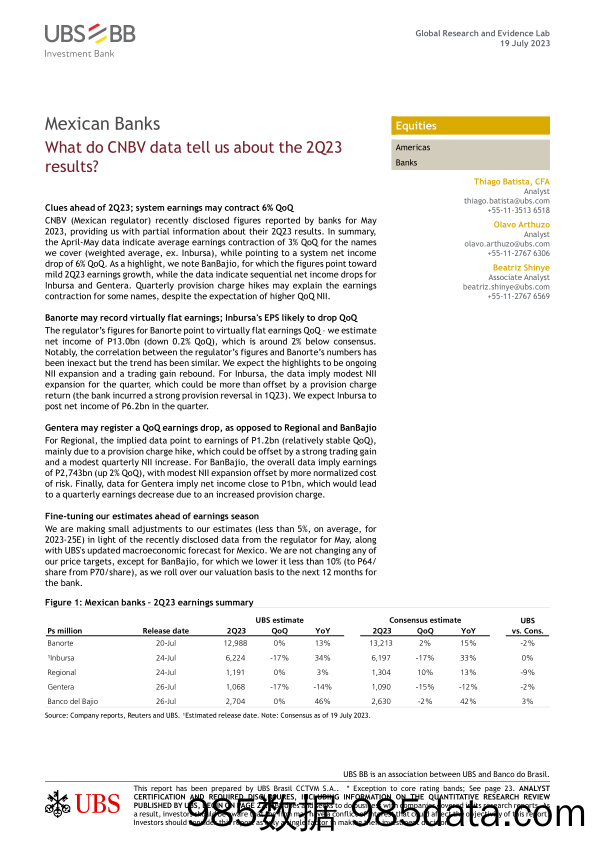 UBS Equities-Mexican Banks _What do CNBV data tell us about the 2Q23 resu插图