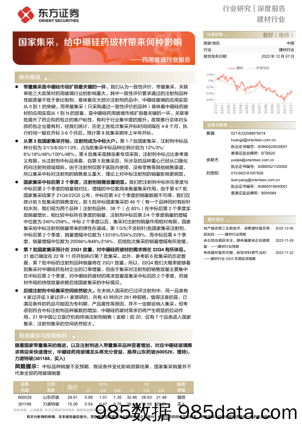 药用玻璃行业报告：国家集采，给中硼硅药玻材带来何种影响-20221207-东方证券