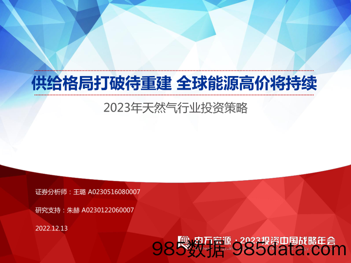 2023年天然气行业投资策略：供给格局打破待重建，全球能源高价将持续-20221213-申万宏源