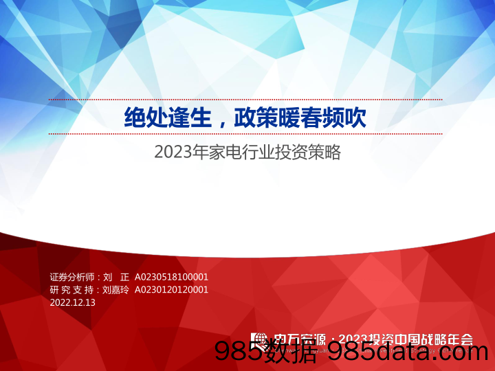 2023年家电行业投资策略：绝处逢生，政策暖春频吹-20221213-申万宏源