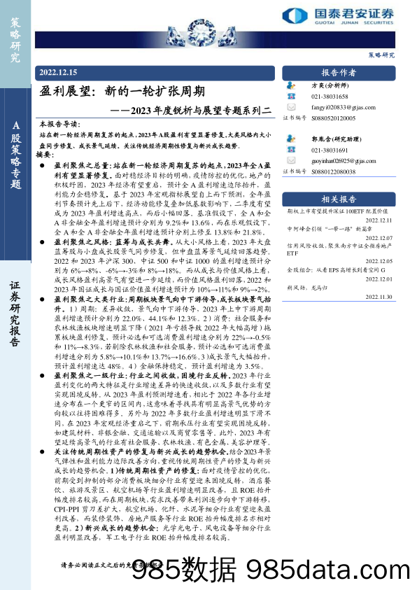 2023年度锐析与展望专题系列二：盈利展望，新的一轮扩张周期-20221215-国泰君安