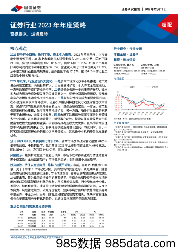 证券行业2023年年度策略：否极泰来，逆境反转-20221212-国信证券