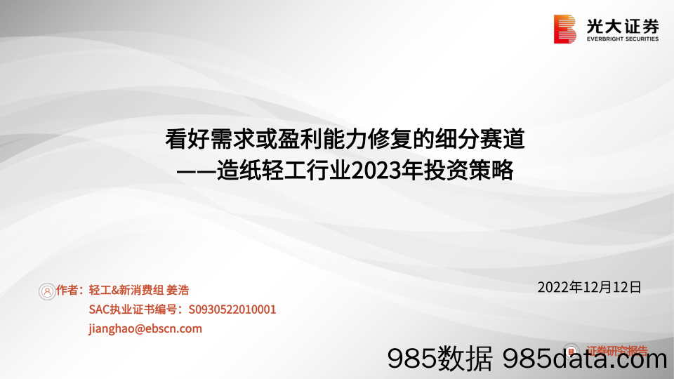 造纸轻工行业2023年投资策略：看好需求或盈利能力修复的细分赛道-20221212-光大证券