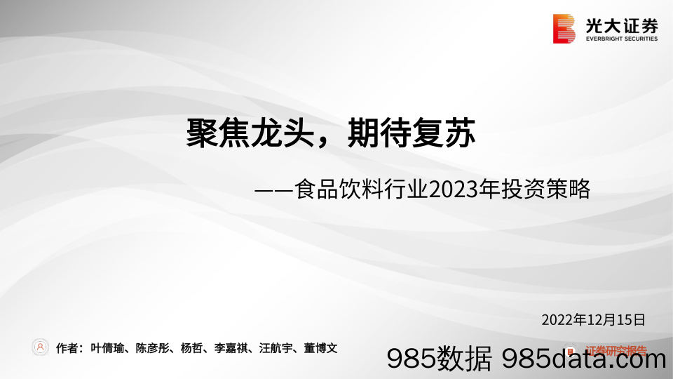 食品饮料行业2023年投资策略：聚焦龙头，期待复苏-20221215-光大证券