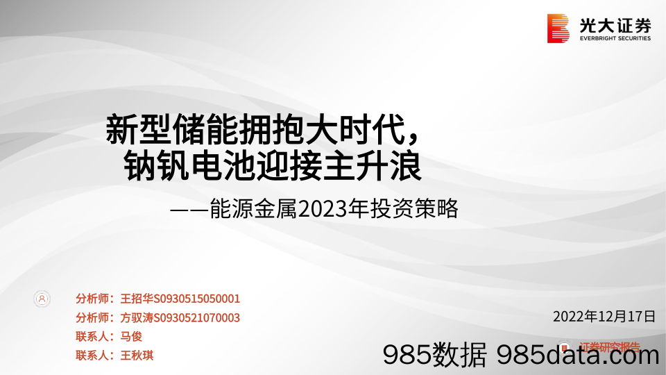 能源金属行业2023年投资策略：新型储能拥抱大时代，钠钒电池迎接主升浪-20221217-光大证券