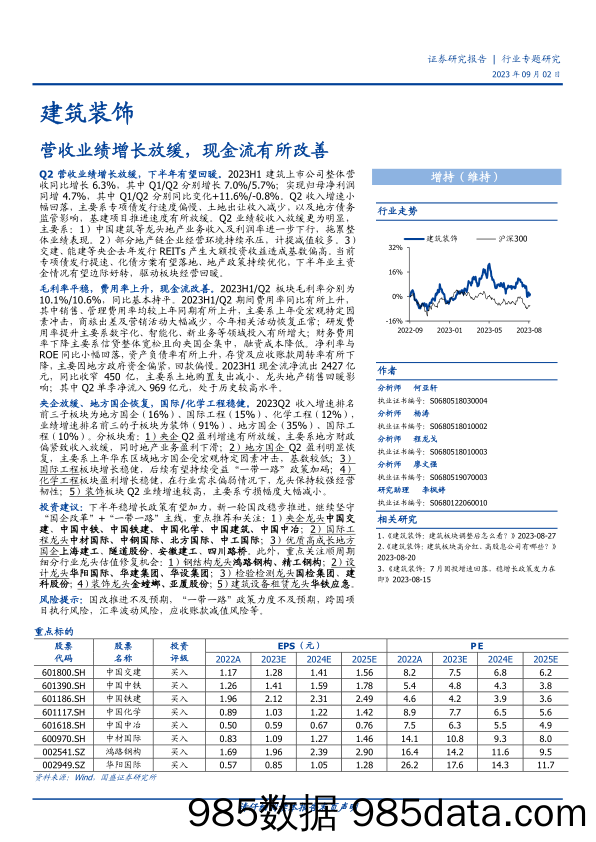 建筑装饰行业专题研究：营收业绩增长放缓，现金流有所改善-20230902-国盛证券