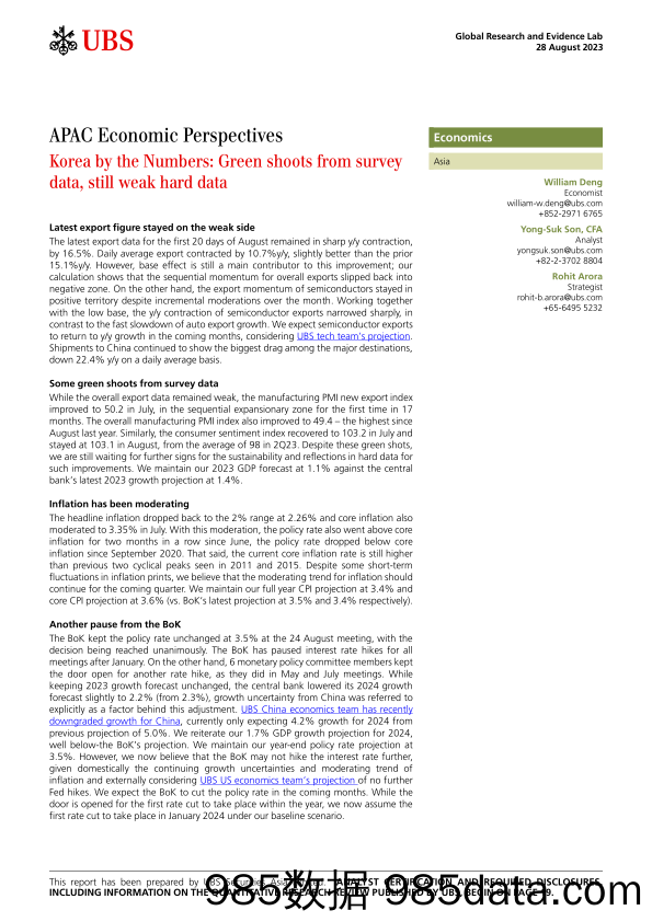 UBS Economics-APAC Economic Perspectives _Korea by the Numbers Green shoo…-103643364插图