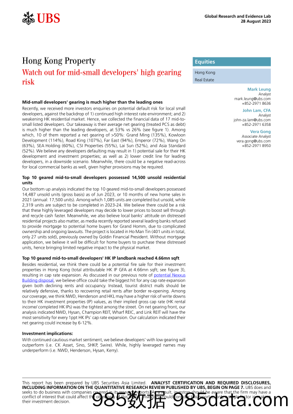 UBS Equities-Hong Kong Property _Watch out for mid-small developers high...-103641607