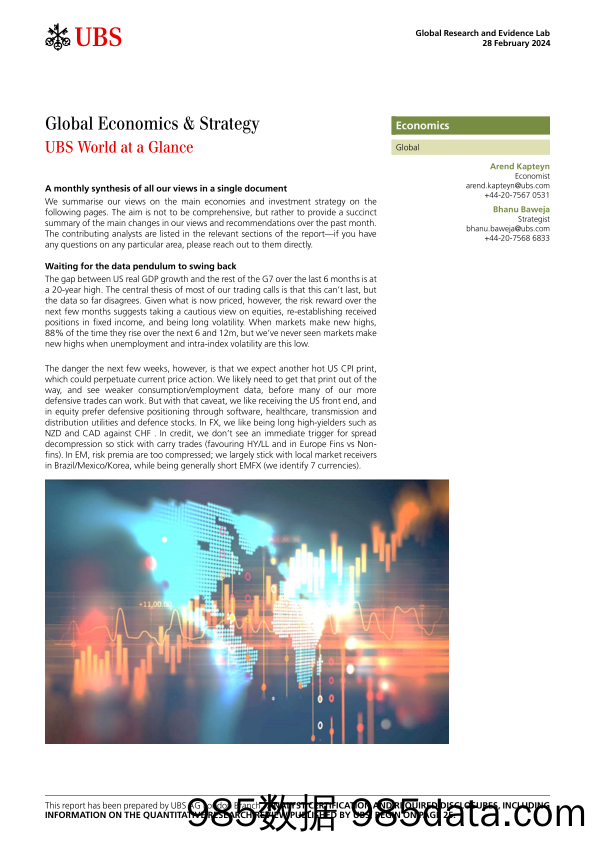 UBS Economics-Global Economics  Strategy _UBS World at a Glance_ Kapteyn-106737811