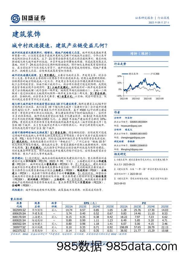 建筑装饰行业深度：城中村改造提速，建筑产业链受益几何？-20230927-国盛证券