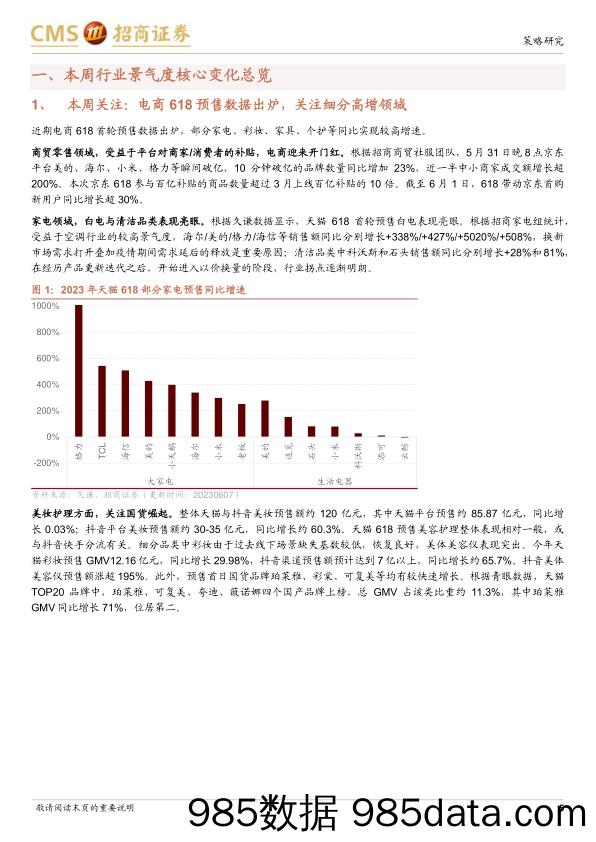 【家居家电研报】行业景气观察：家电、家居等618预售开门红，5月重卡出口保持强劲-20230607-招商证券插图4