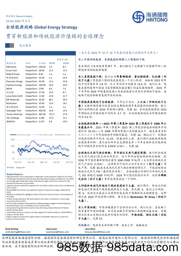 全球能源战略行业：贯穿新能源和传统能源价值链的全球理念-20231019-海通国际