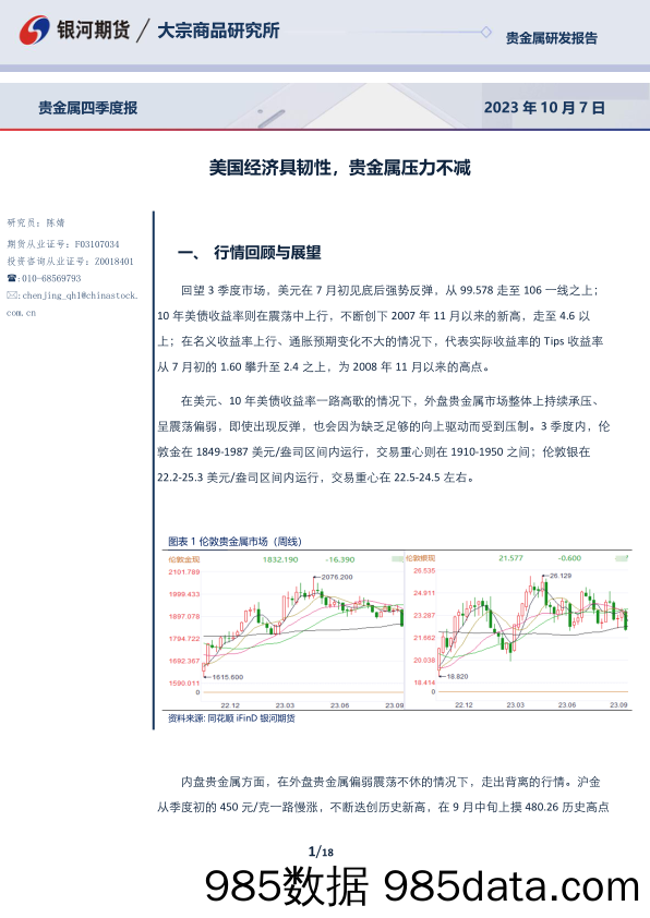 贵金属四季度报：美国经济具韧性，贵金属压力不减-20231007-银河期货插图