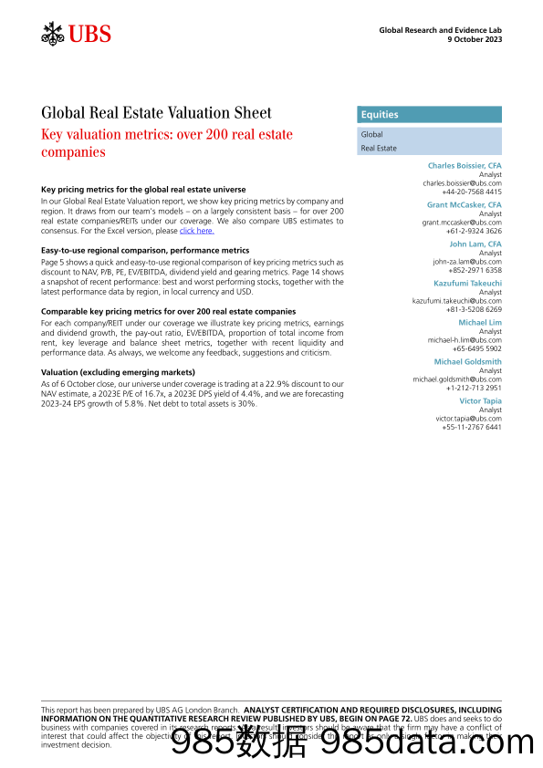 UBS Equities-Global Real Estate Valuation Sheet _Key valuation metrics o...-104250218