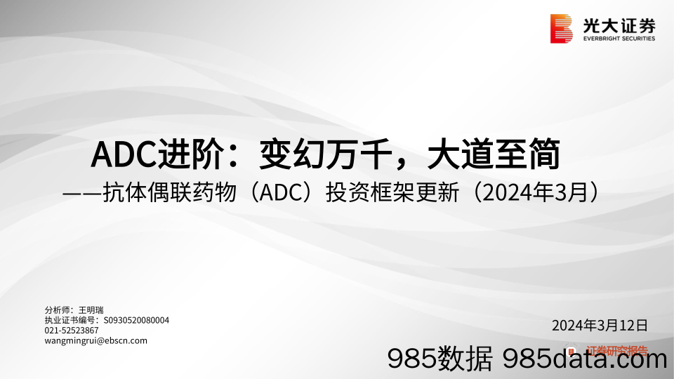 医药生物行业抗体偶联药物(ADC)投资框架更新(2024年3月)-ADC进阶：变幻万千，大道至简-240312-光大证券