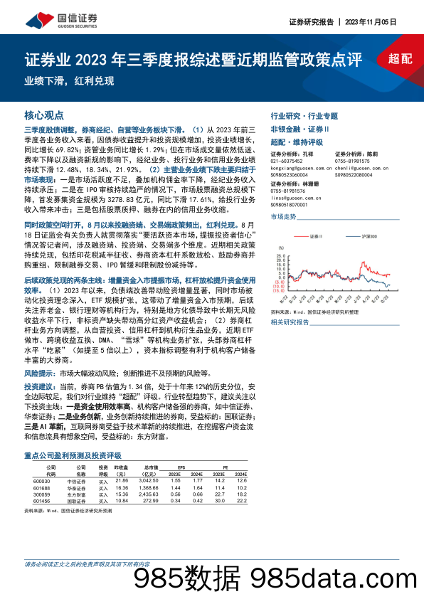 证券行业2023年三季度报综述暨近期监管政策点评：业绩下滑，红利兑现-20231105-国信证券