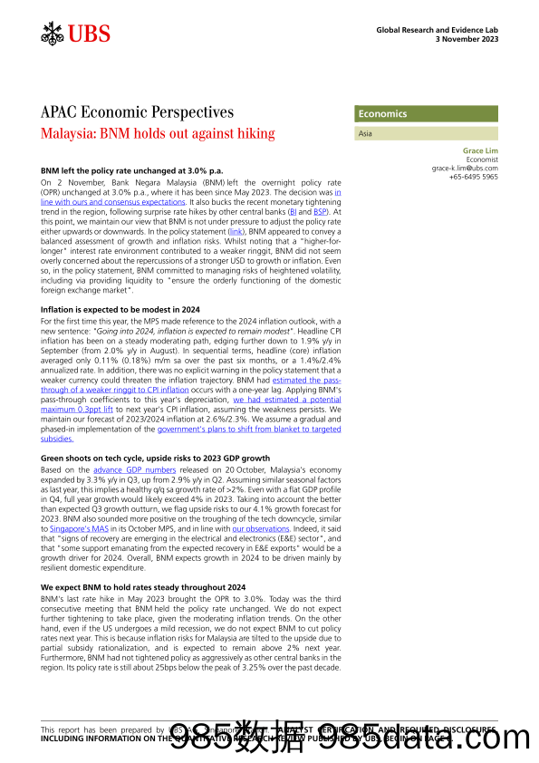 UBS Economics-APAC Economic Perspectives _Malaysia BNM holds out against ...-104769852