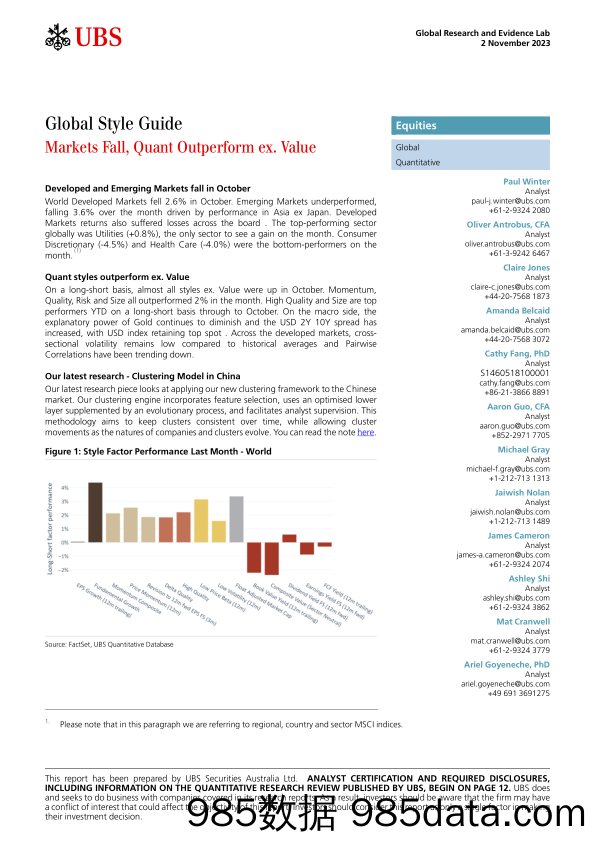 UBS Equities-Global Style Guide _Markets Fall, Quant Outperform ex. Value...-104751352