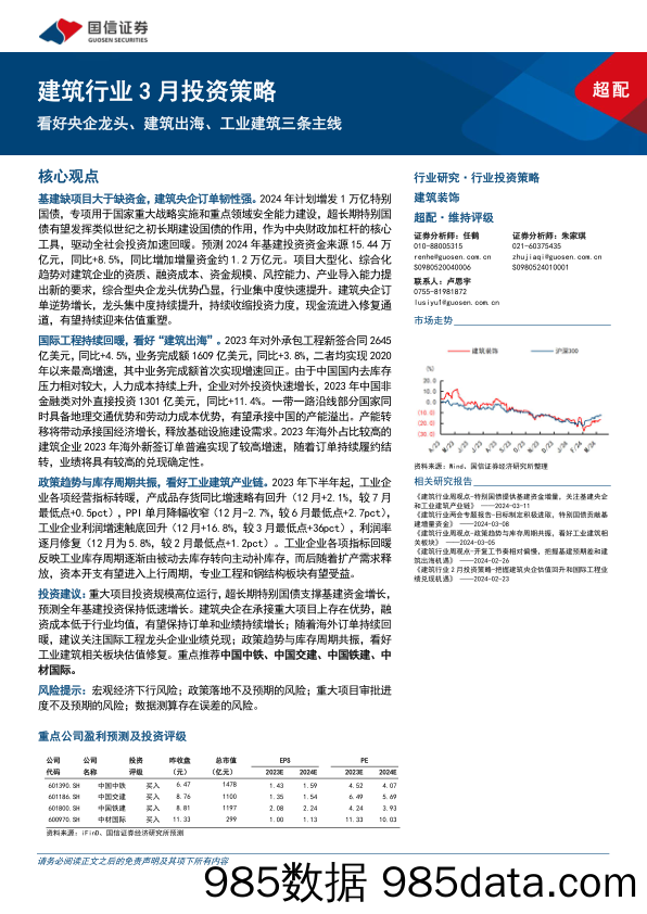 建筑行业3月投资策略：看好央企龙头、建筑出海、工业建筑三条主线-240313-国信证券