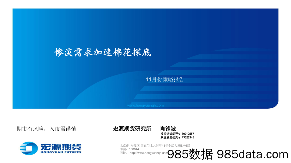 11月份策略报告：惨淡需求加速棉花探底-20231107-宏源期货