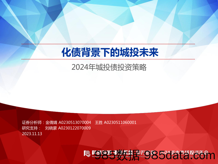 2024年城投债投资策略：化债背景下的城投未来-20231113-申万宏源